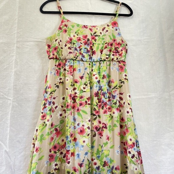 Old Navy Medium Women Floral Print Maxi Dress Sleeveless Tiered Ruffle Hem Beige - Picture 2 of 9
